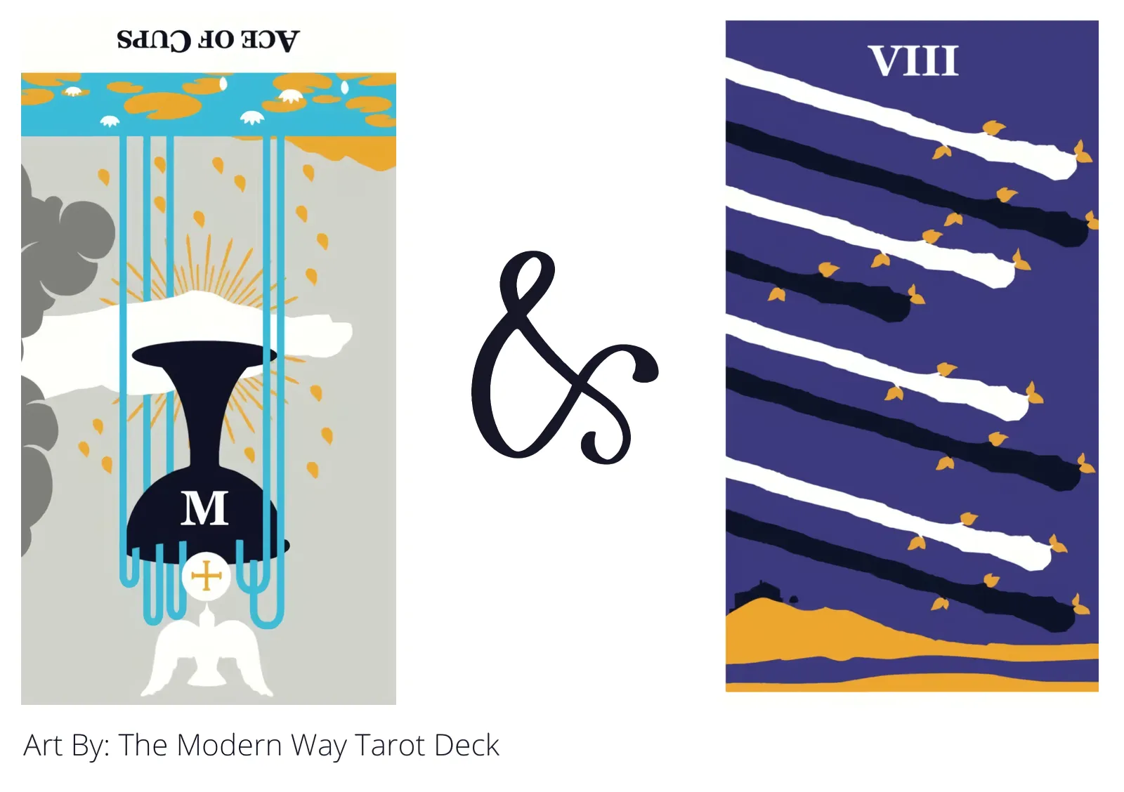 ace of cups reversed and eight of wands tarot cards together