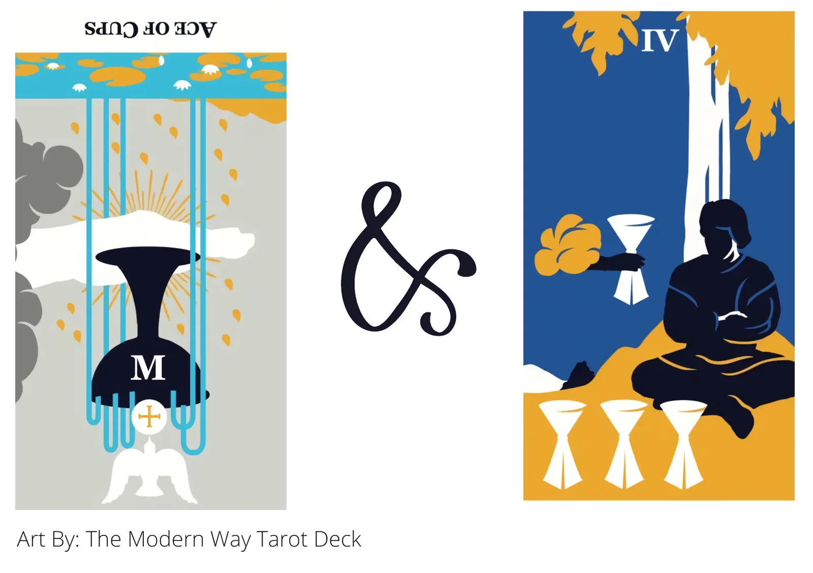 ace of cups reversed and four of cups tarot cards together