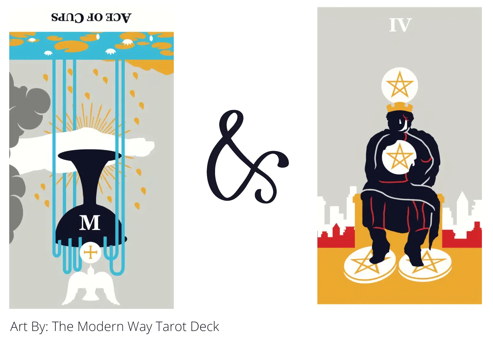 ace of cups reversed and four of pentacles tarot cards together