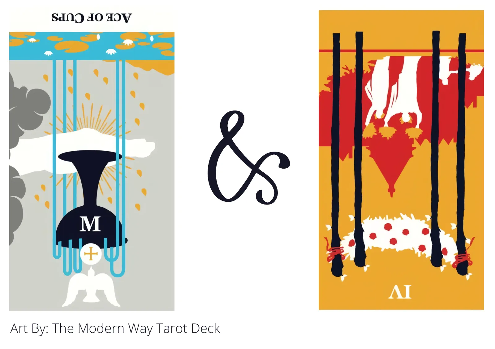 ace of cups reversed and four of wands reversed tarot cards together