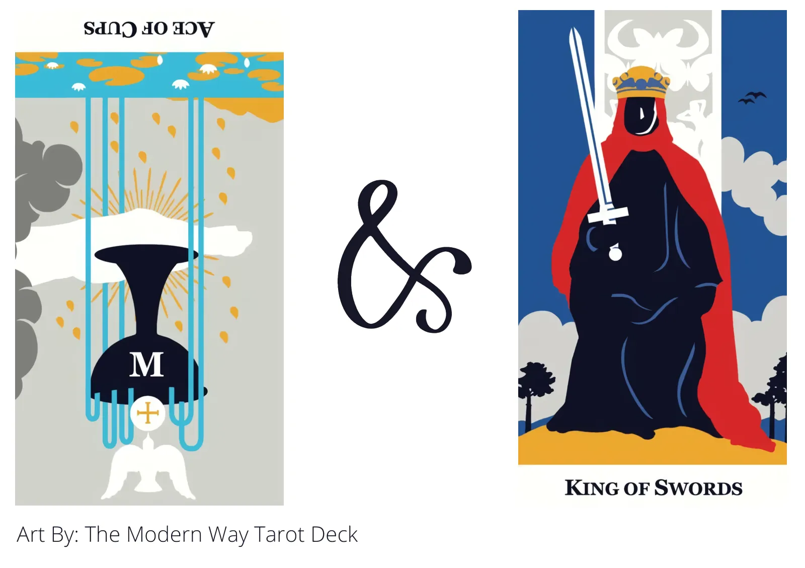 ace of cups reversed and king of swords tarot cards together