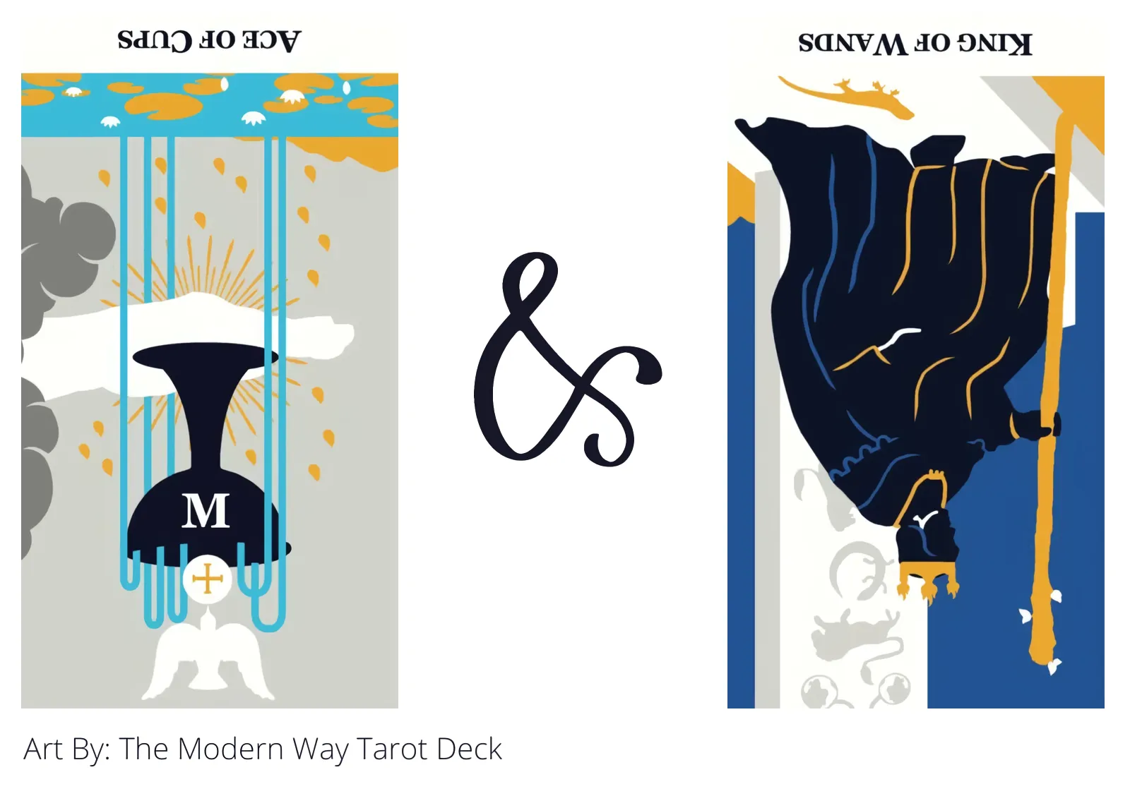 ace of cups reversed and king of wands reversed tarot cards together