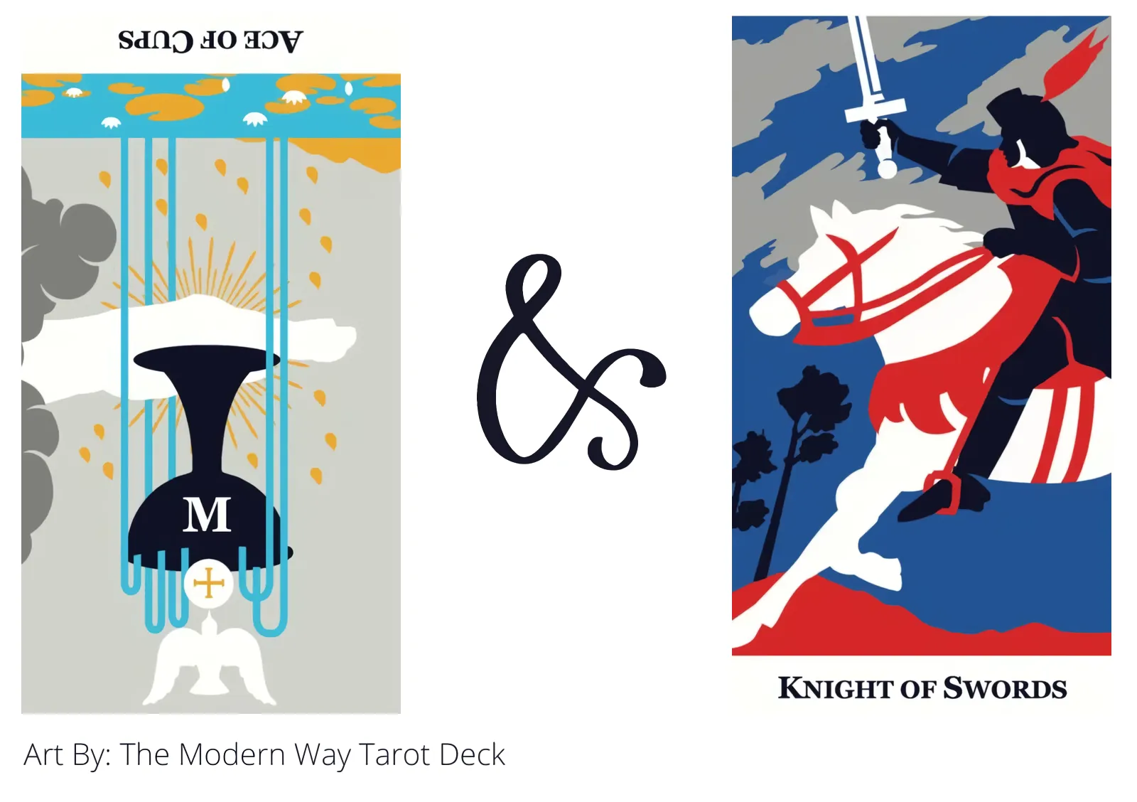 ace of cups reversed and knight of swords tarot cards together