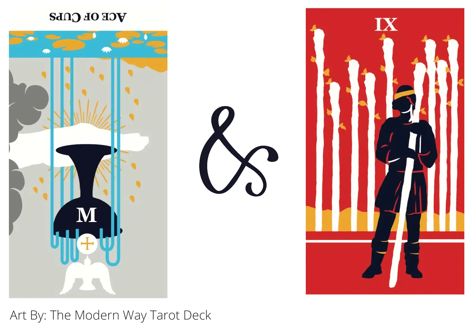 ace of cups reversed and nine of wands tarot cards together