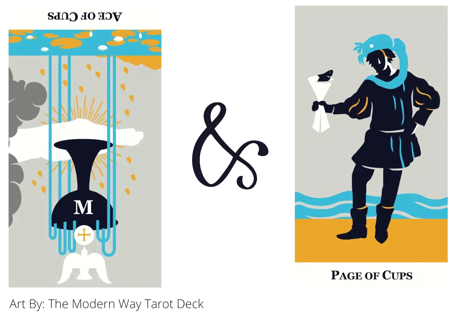 ace of cups reversed and page of cups tarot cards together