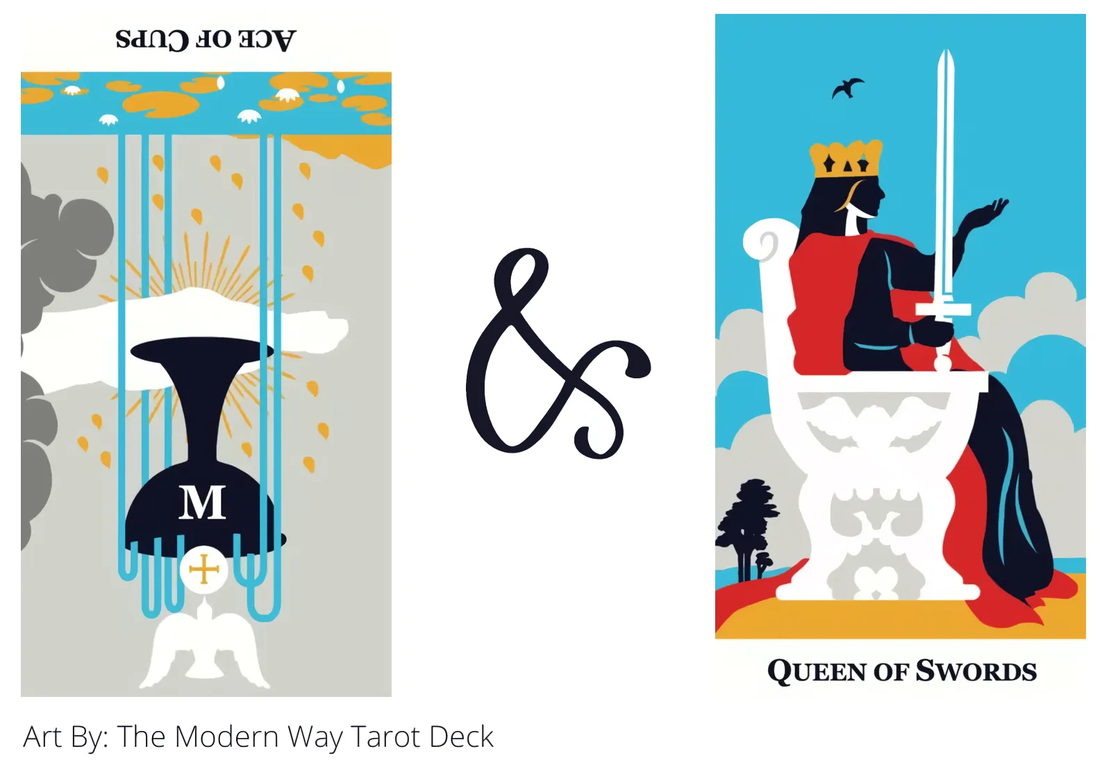 ace of cups reversed and queen of swords tarot cards together