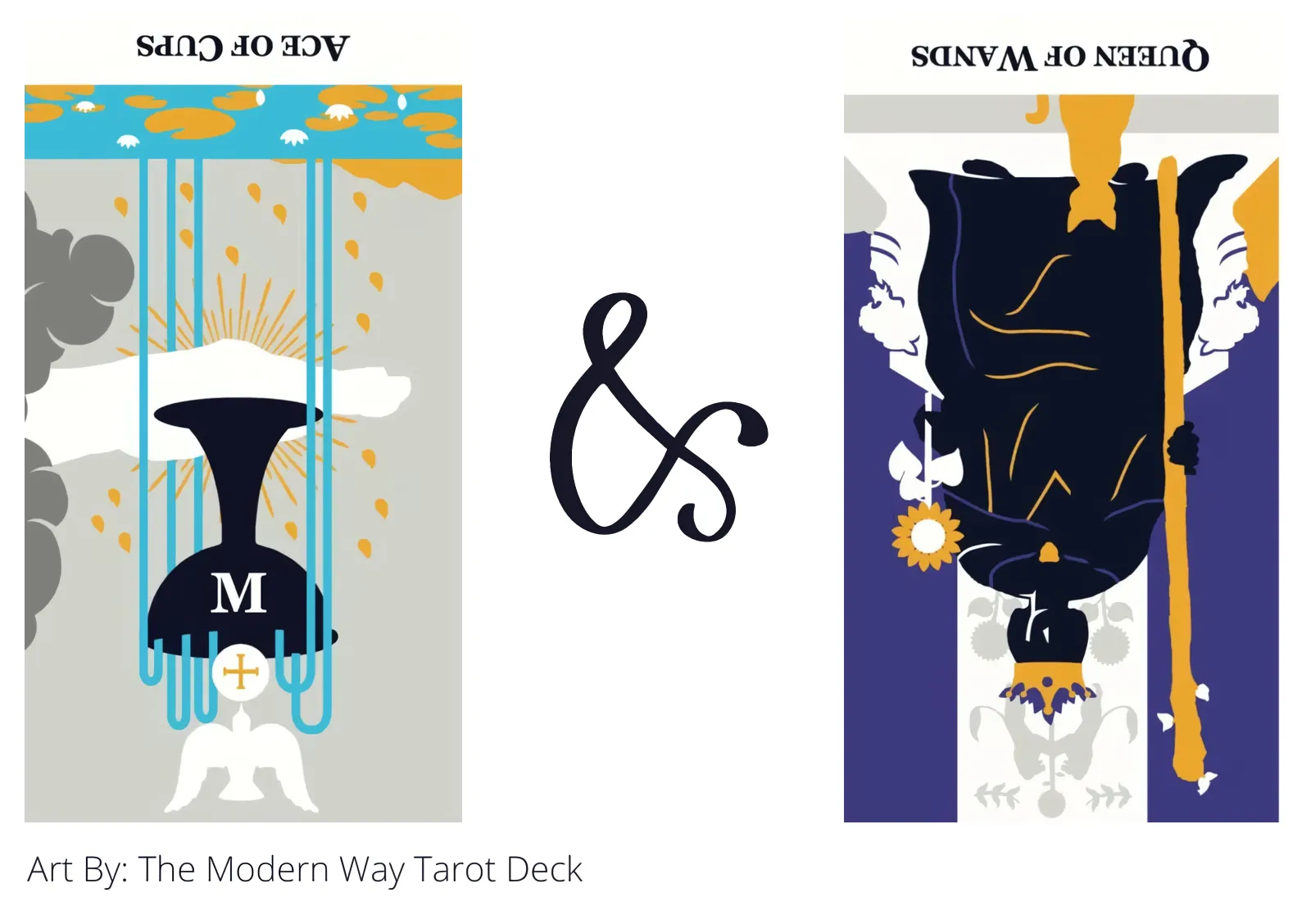 ace of cups reversed and queen of wands reversed tarot cards together