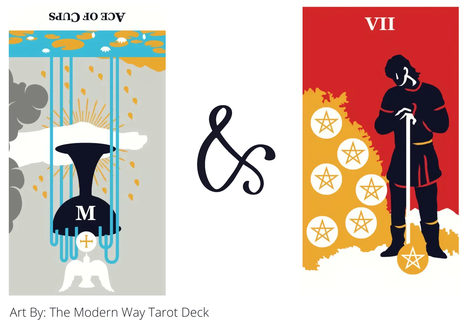 ace of cups reversed and seven of pentacles tarot cards together