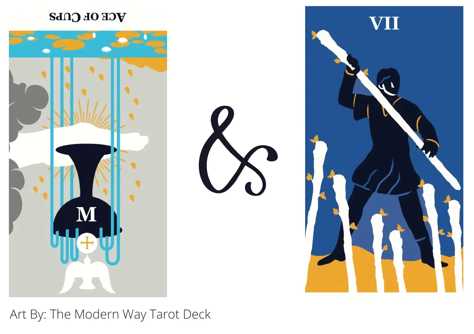 ace of cups reversed and seven of wands tarot cards together