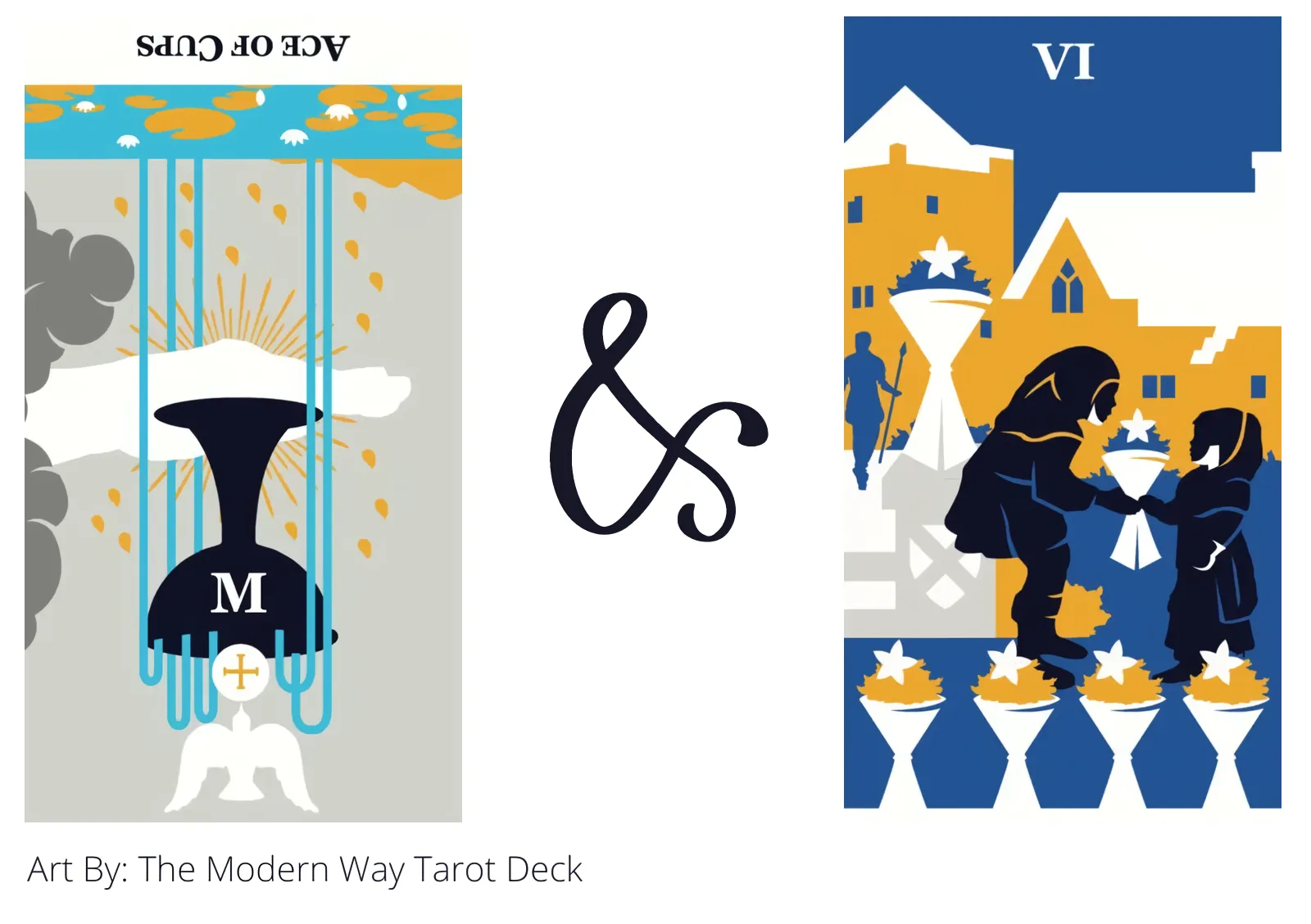 ace of cups reversed and six of cups tarot cards together
