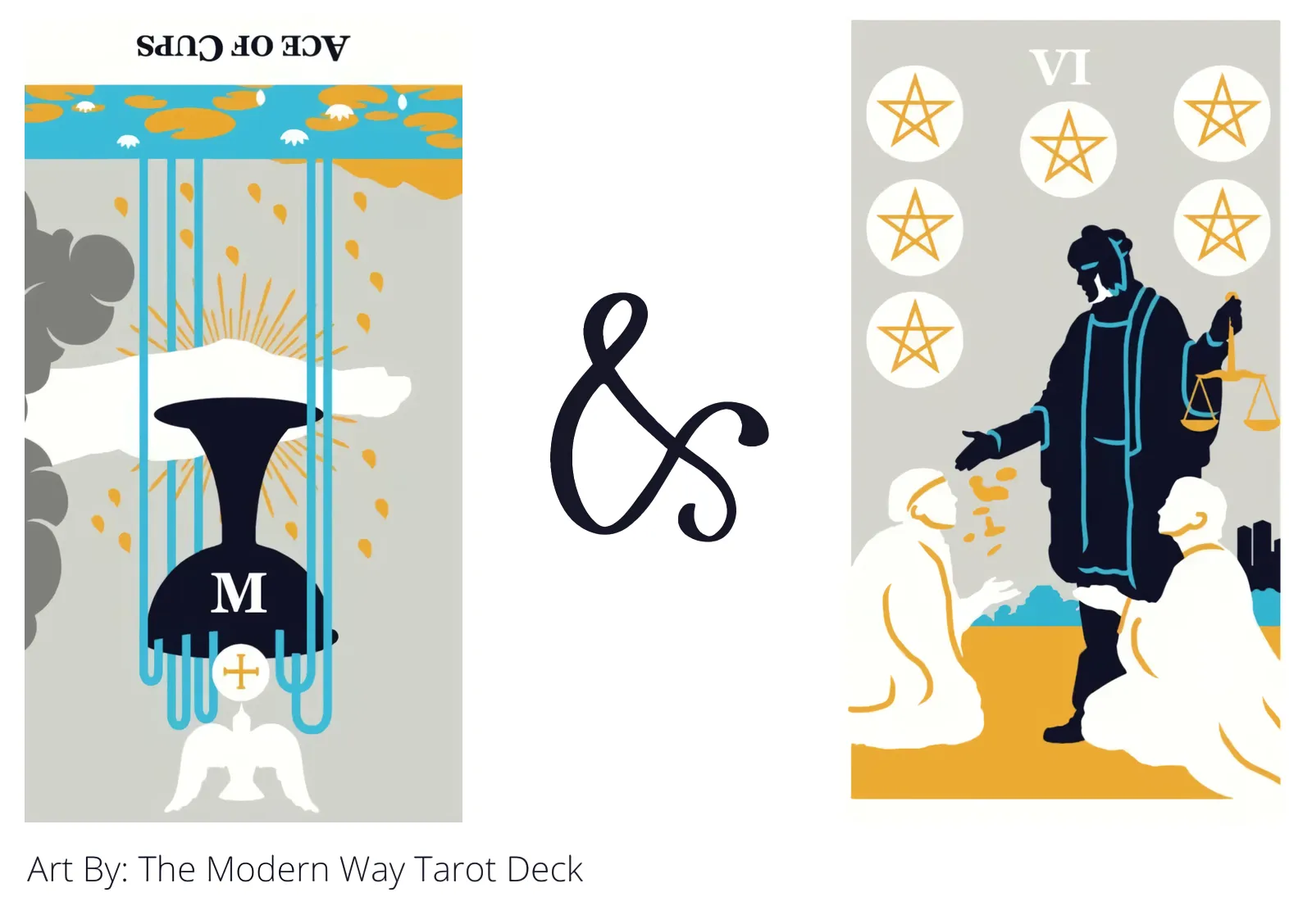ace of cups reversed and six of pentacles tarot cards together