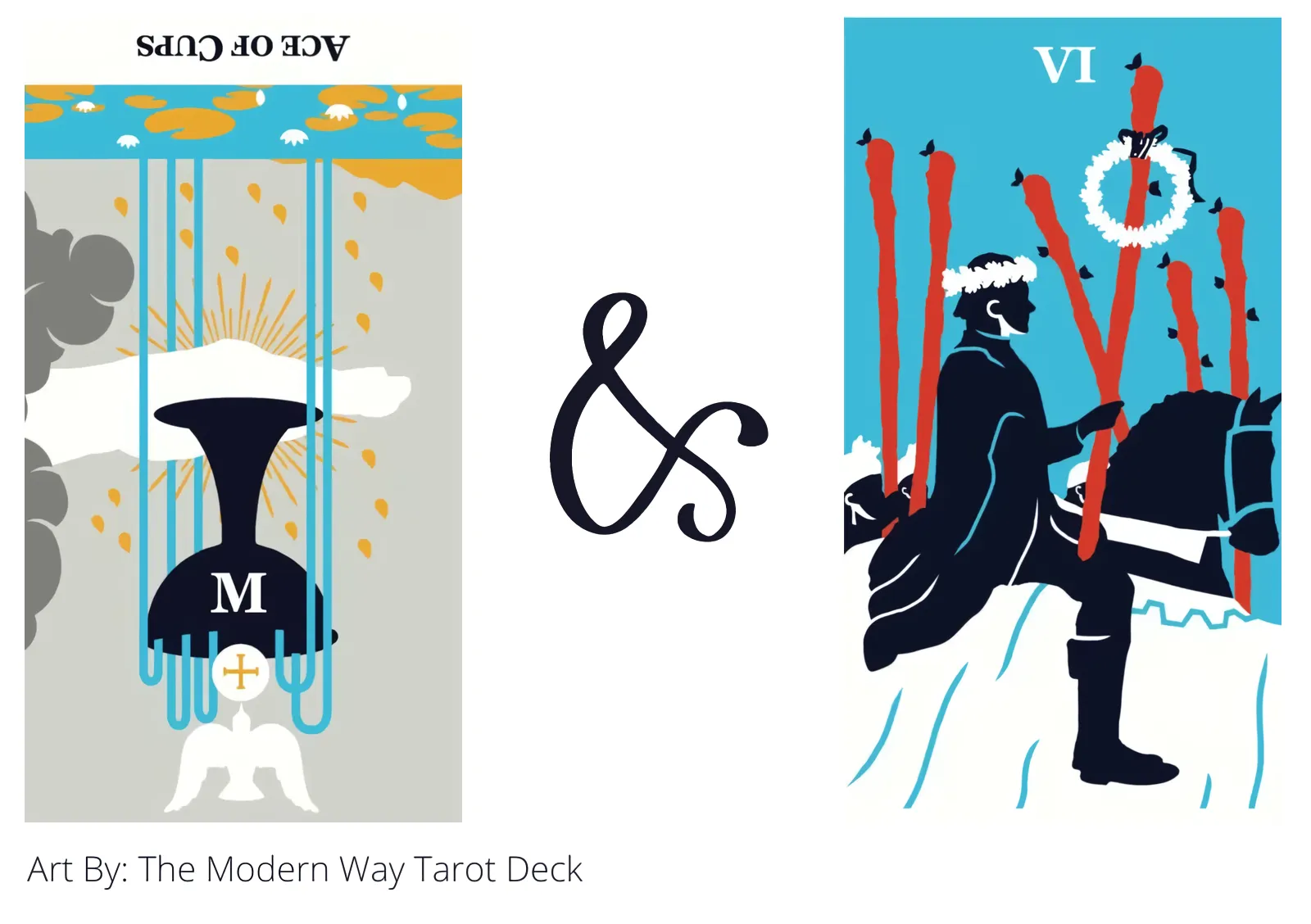 ace of cups reversed and six of wands tarot cards together