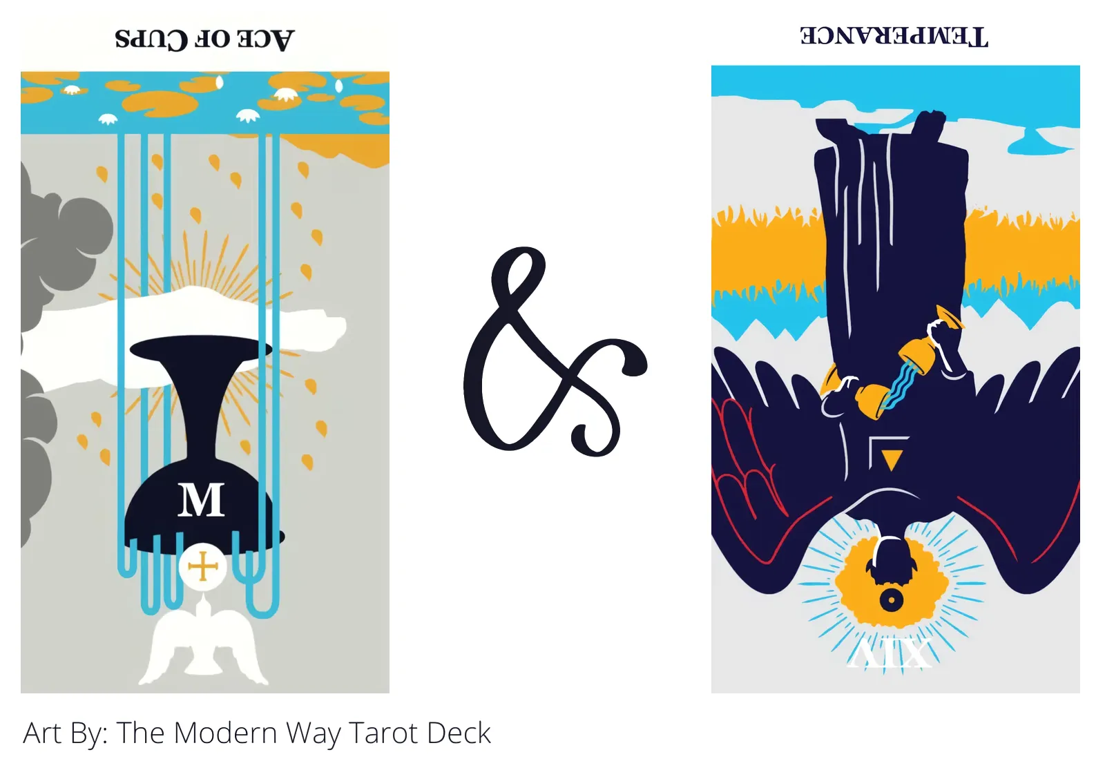ace of cups reversed and temperance reversed tarot cards together