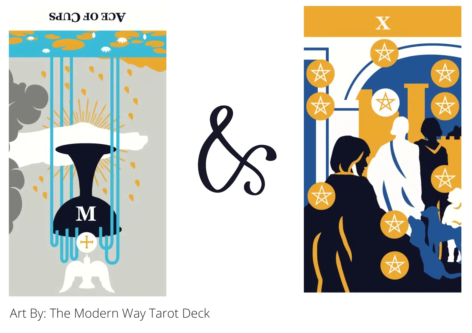 ace of cups reversed and ten of pentacles tarot cards together