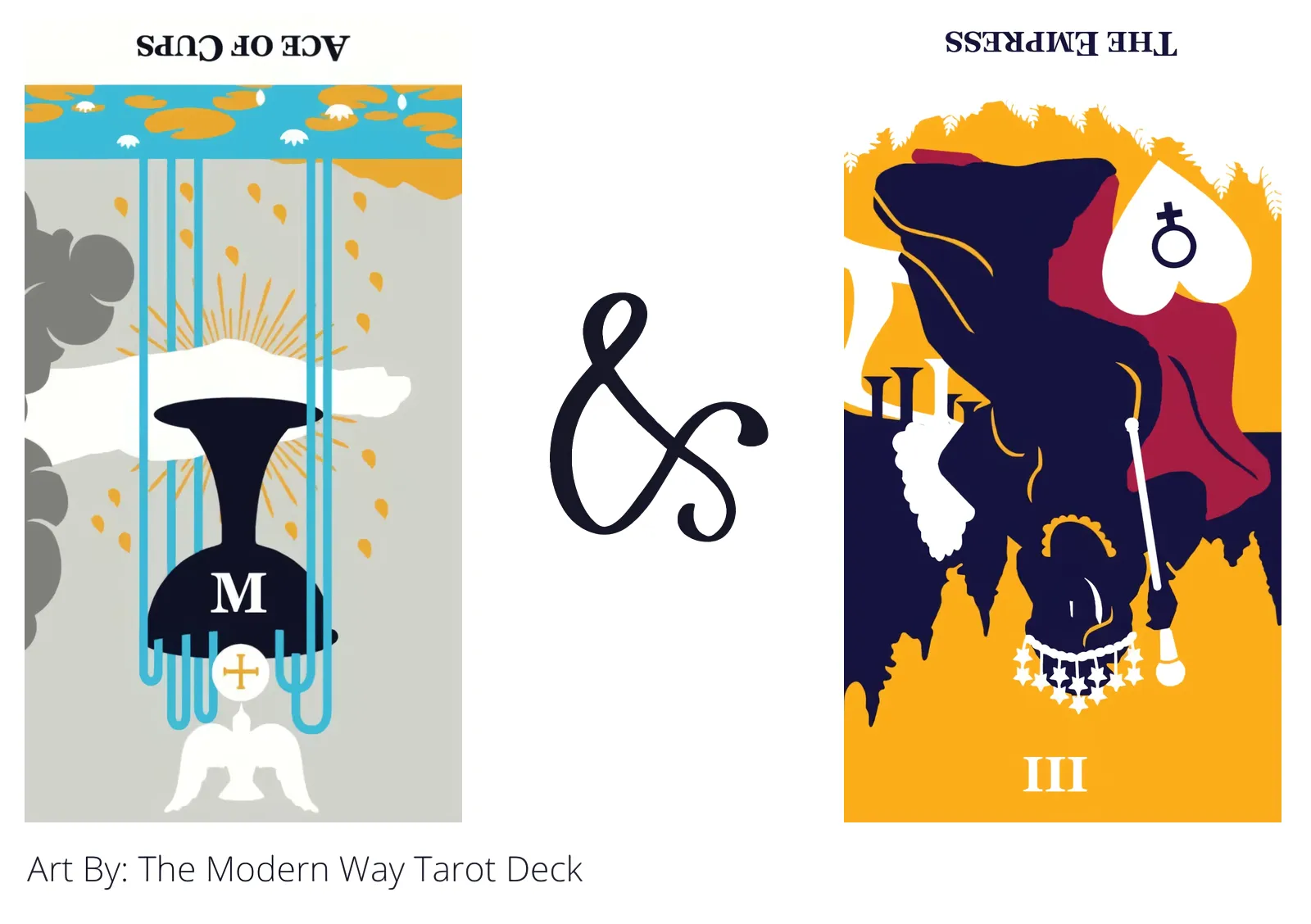 ace of cups reversed and the empress reversed tarot cards together