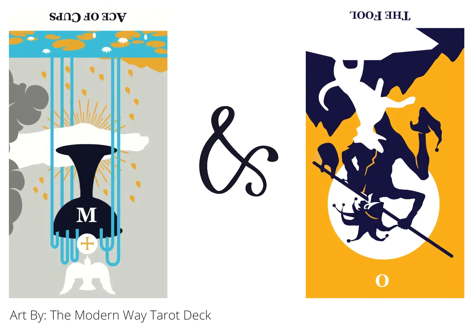 ace of cups reversed and the fool reversed tarot cards together