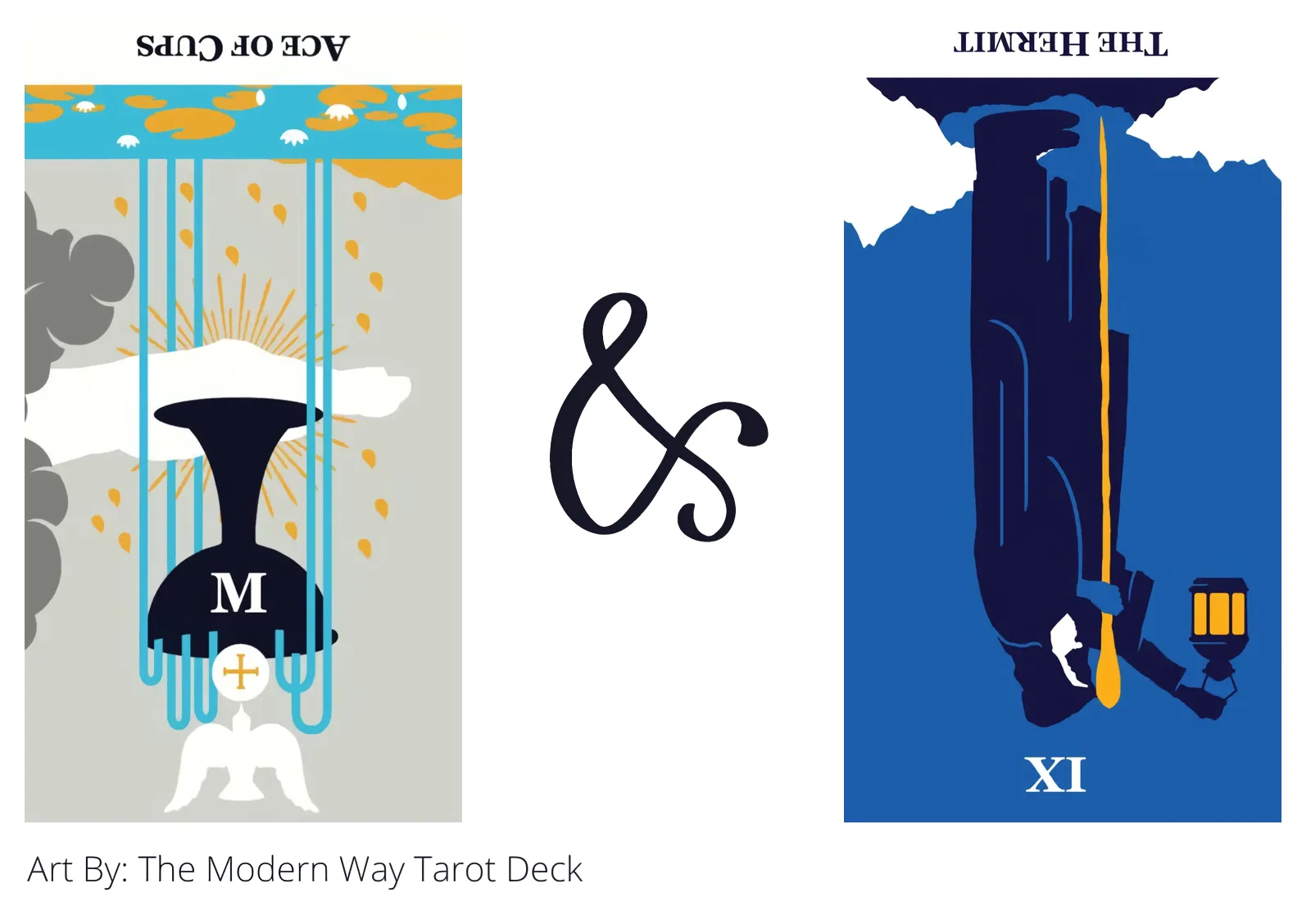 ace of cups reversed and the hermit reversed tarot cards together