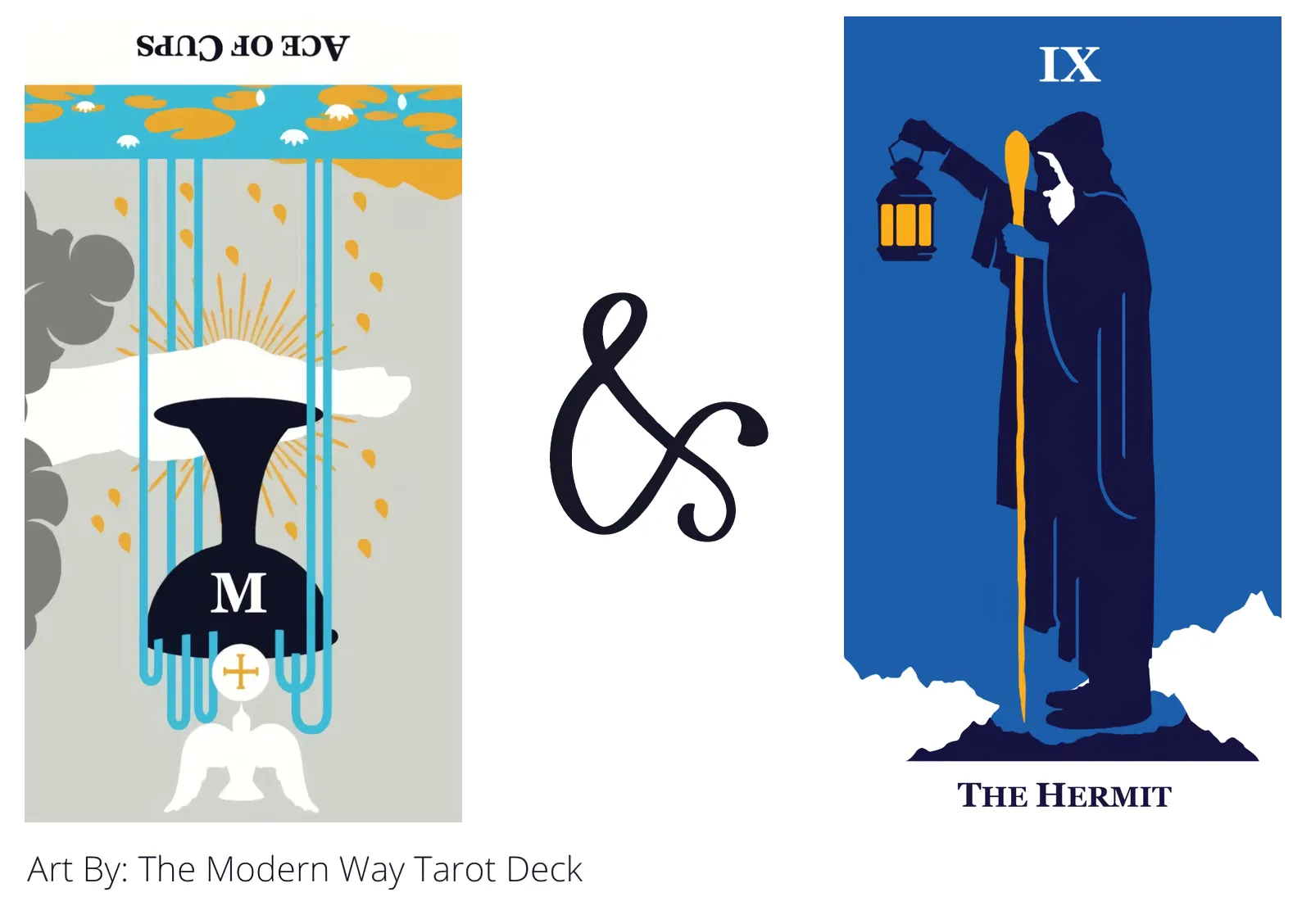 ace of cups reversed and the hermit tarot cards together