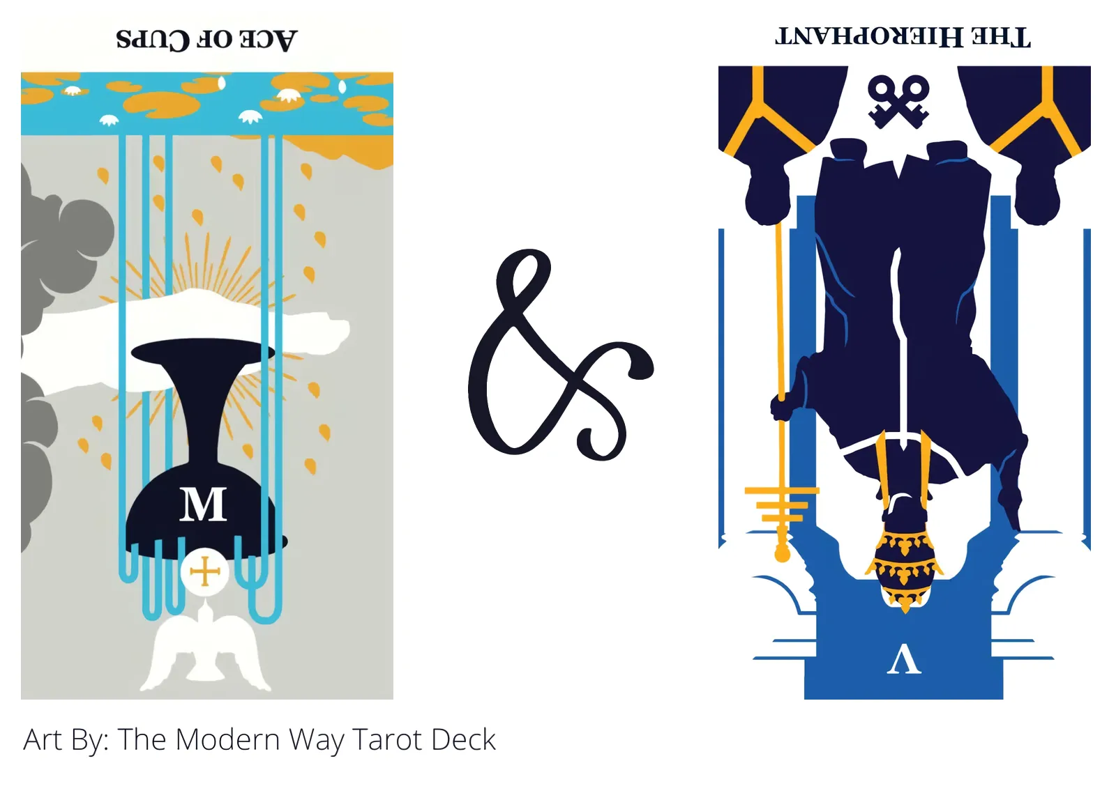 ace of cups reversed and the hierophant reversed tarot cards together