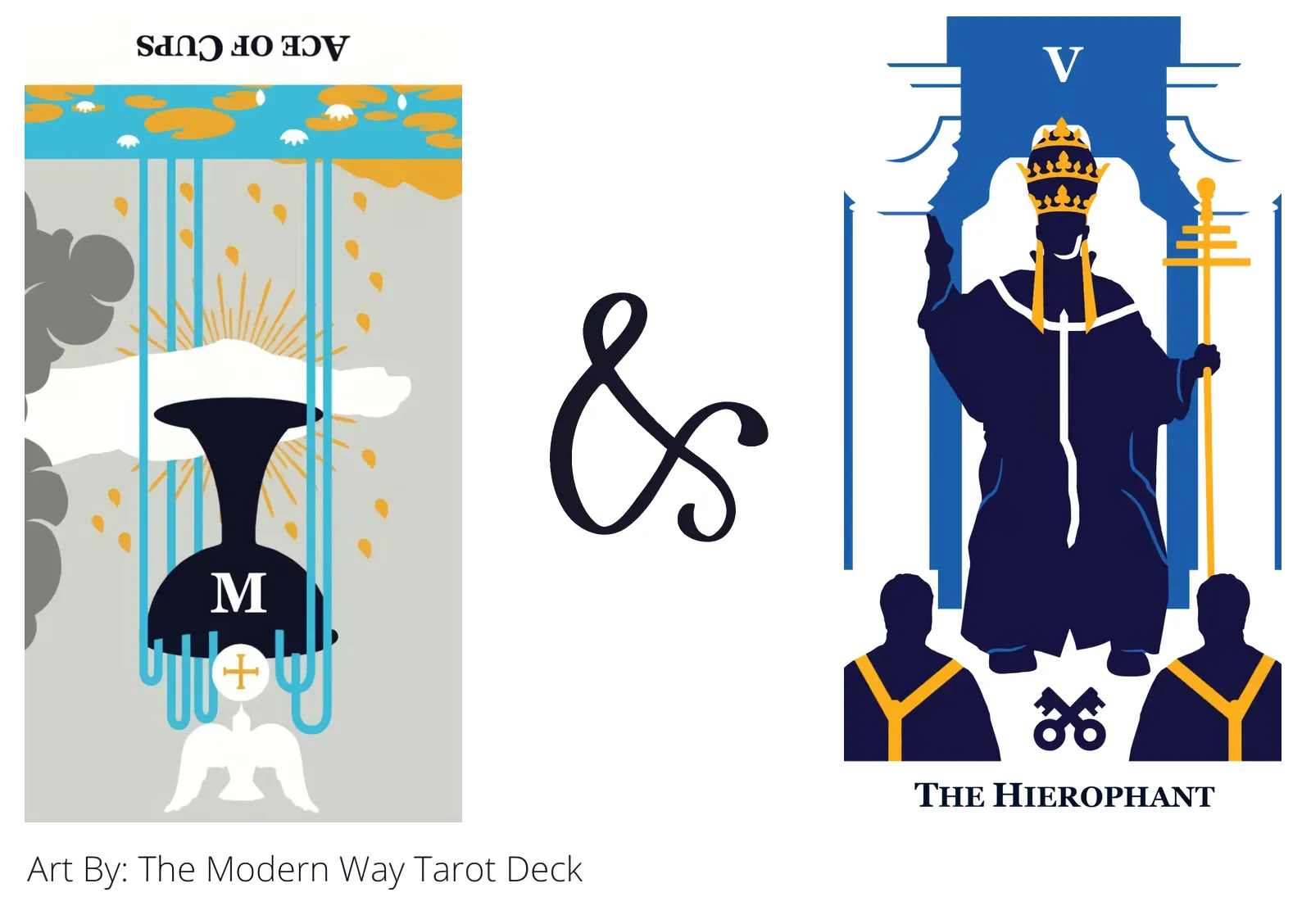 ace of cups reversed and the hierophant tarot cards together