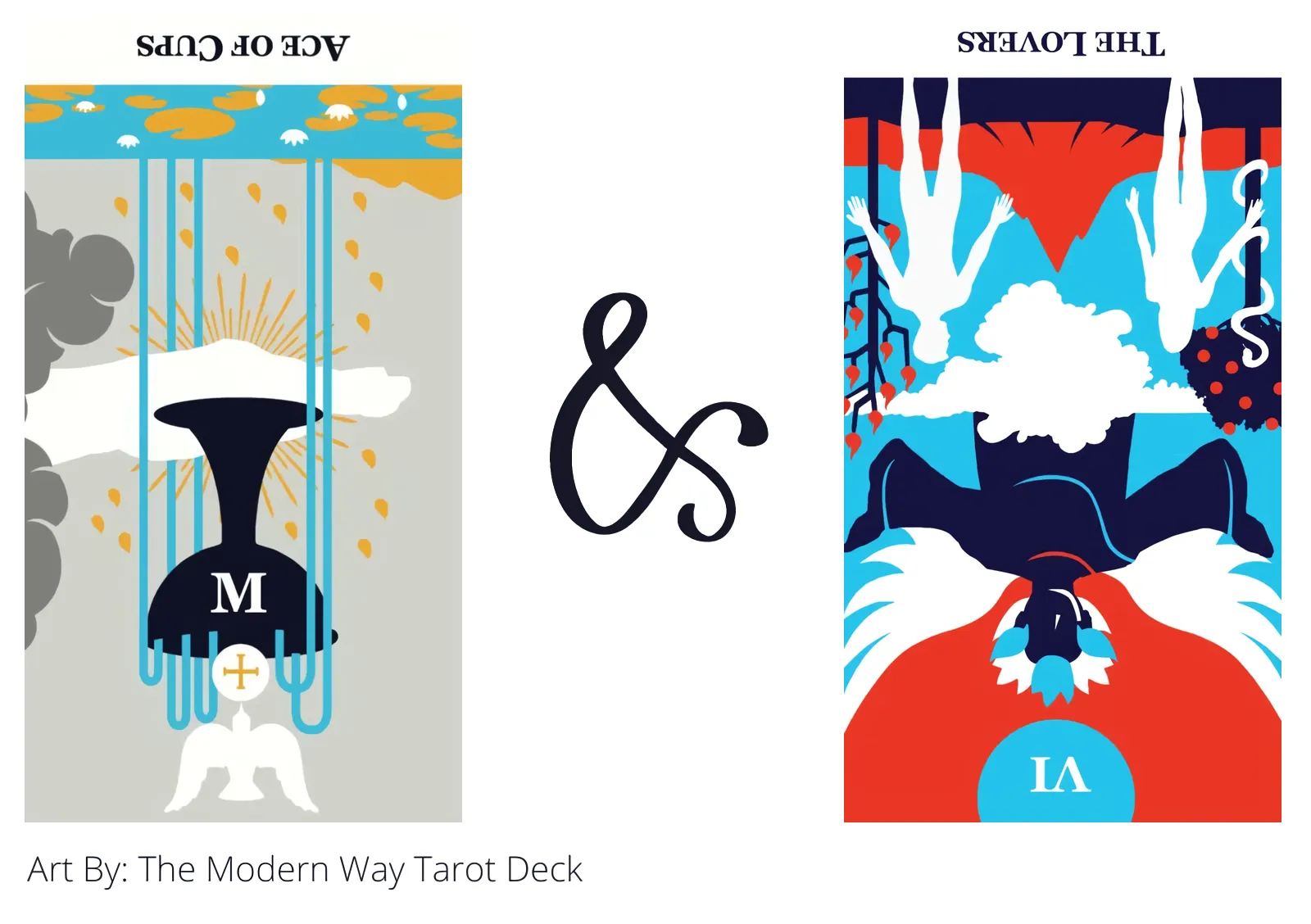 ace of cups reversed and the lovers reversed tarot cards together
