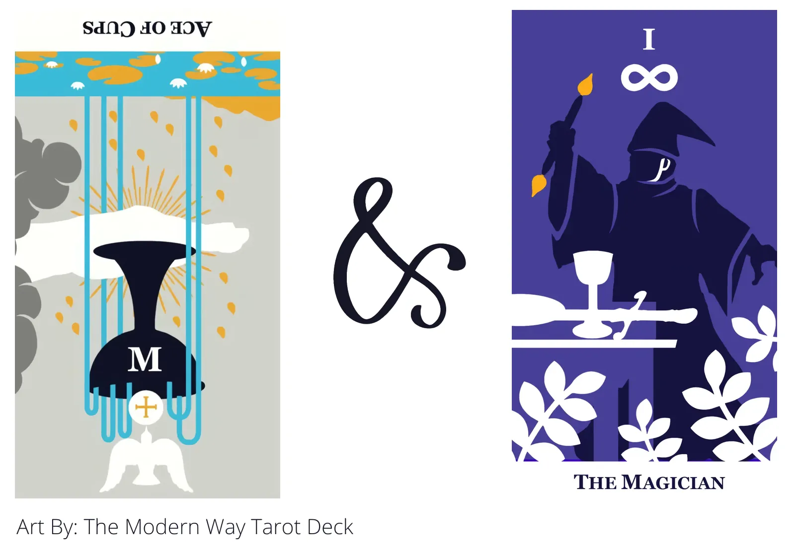 ace of cups reversed and the magician tarot cards together