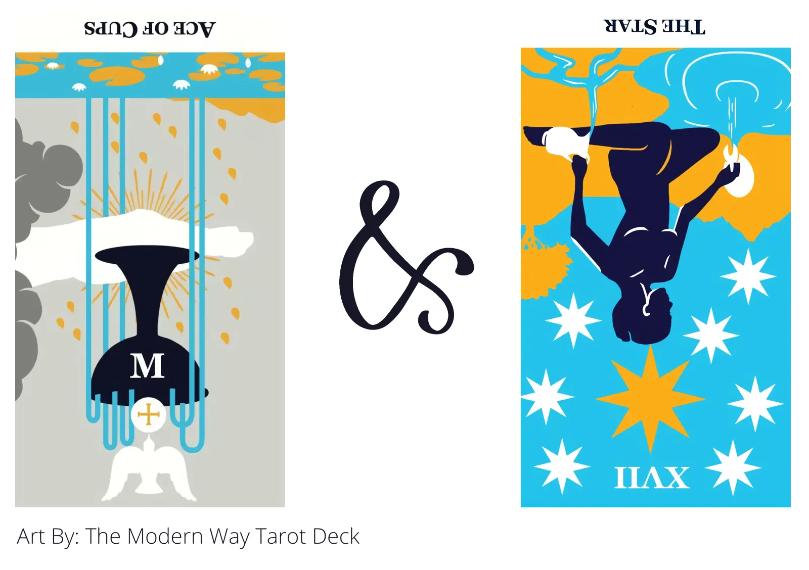 ace of cups reversed and the star reversed tarot cards together