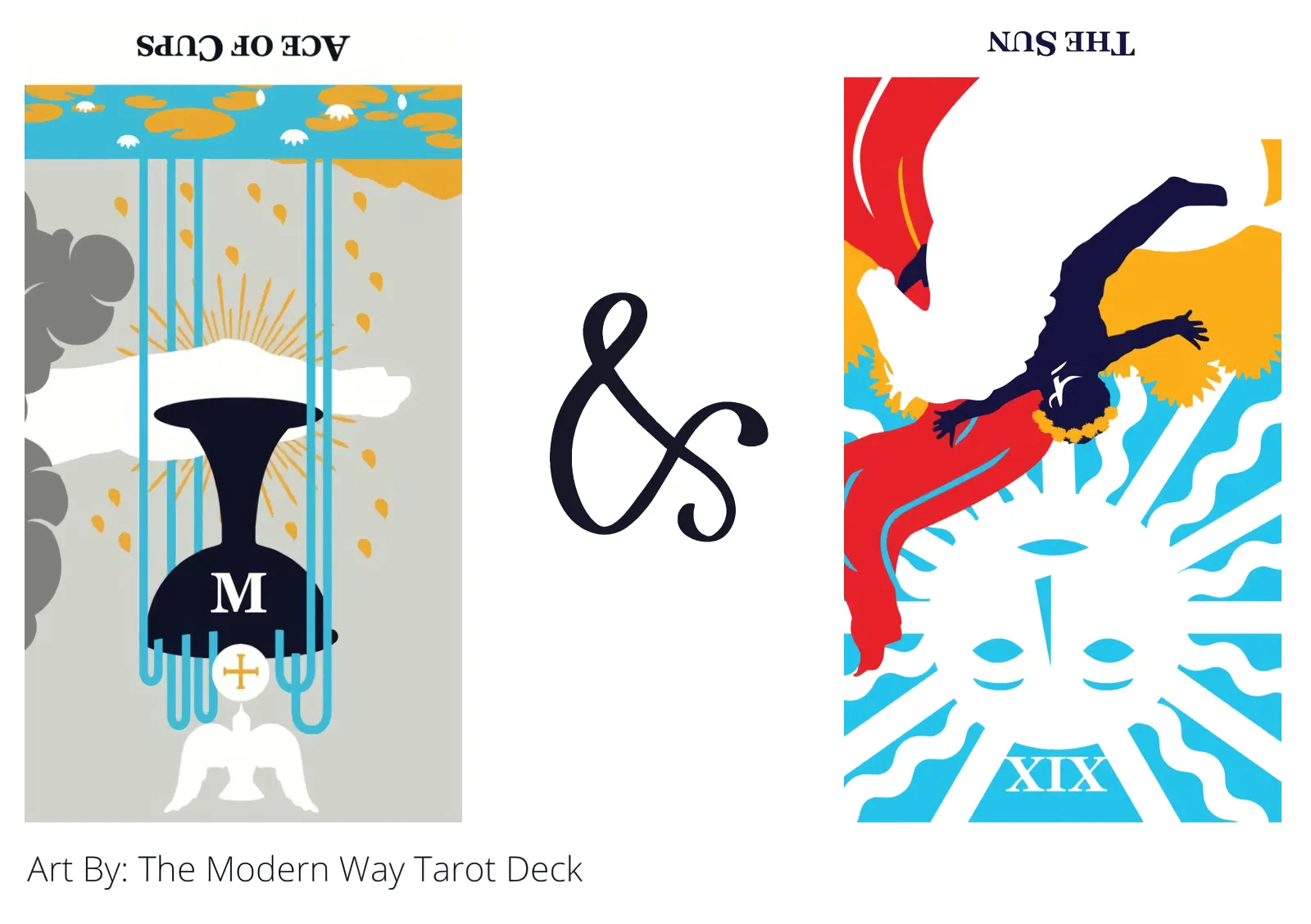 ace of cups reversed and the sun reversed tarot cards together