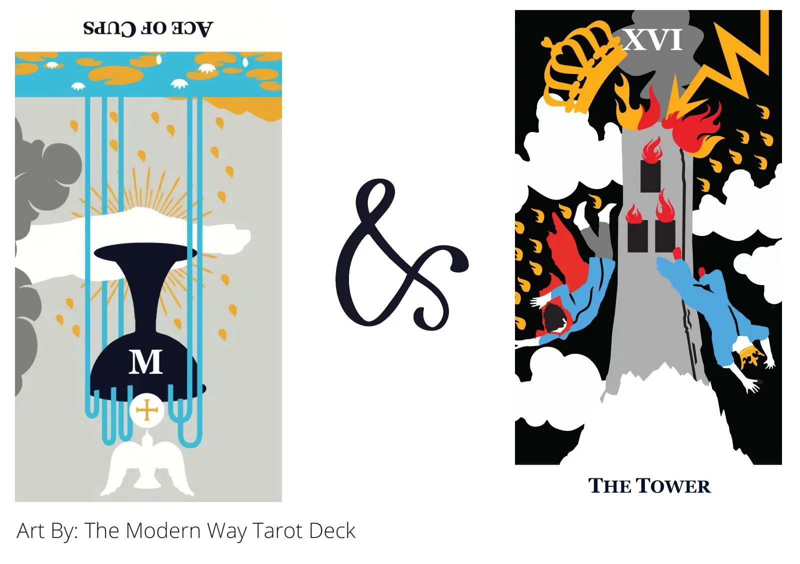 ace of cups reversed and the tower tarot cards together