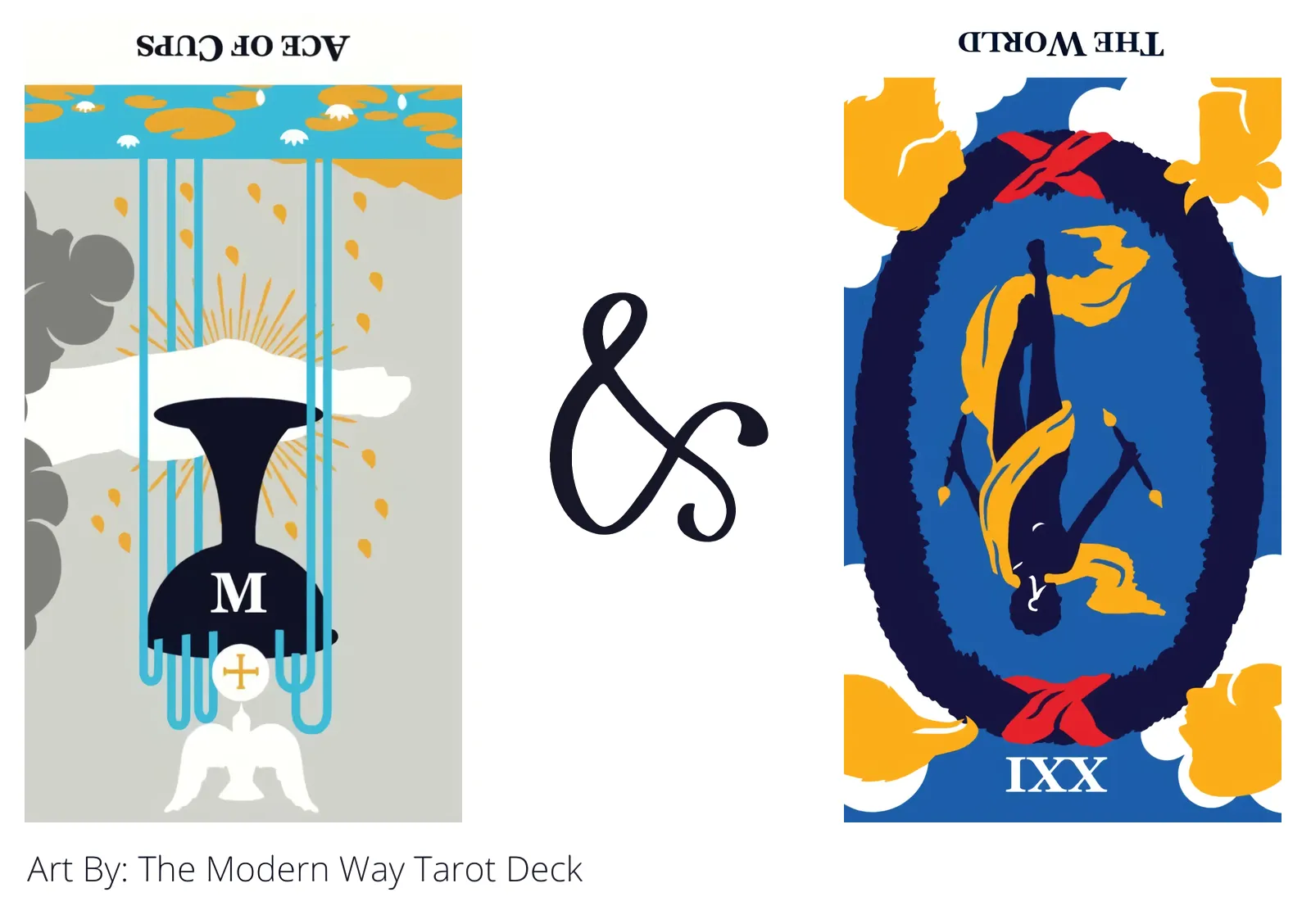 ace of cups reversed and the world reversed tarot cards together