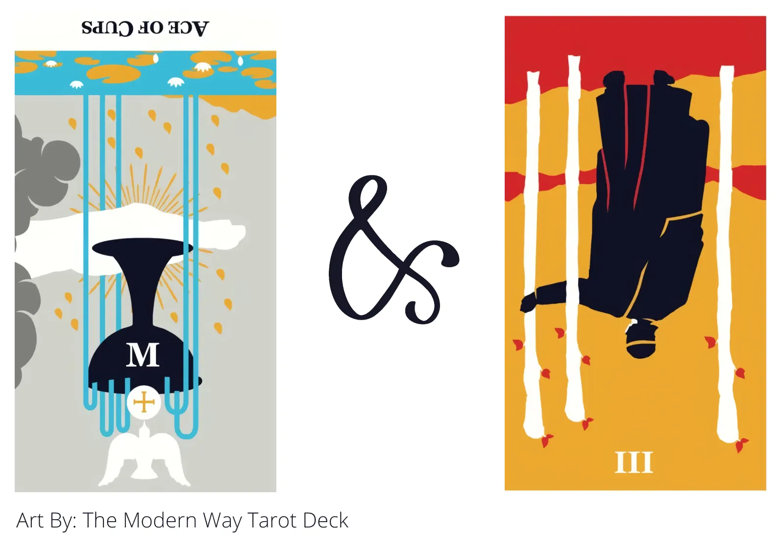 ace of cups reversed and three of wands reversed tarot cards together