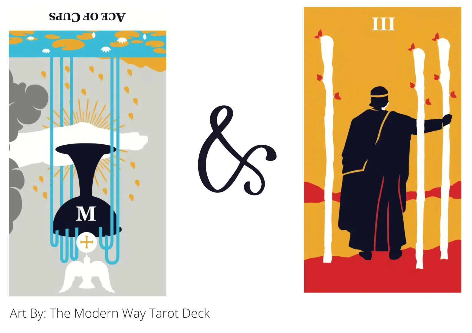ace of cups reversed and three of wands tarot cards together