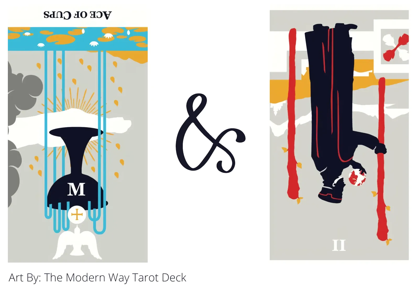 ace of cups reversed and two of wands reversed tarot cards together