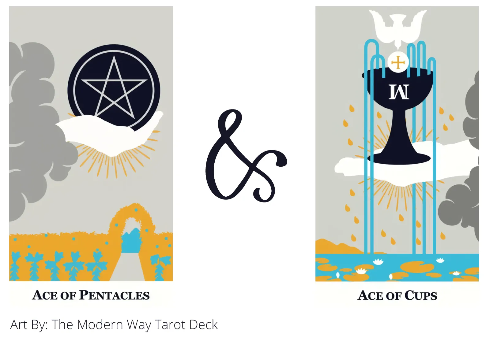 ace of pentacles and ace of cups tarot cards together
