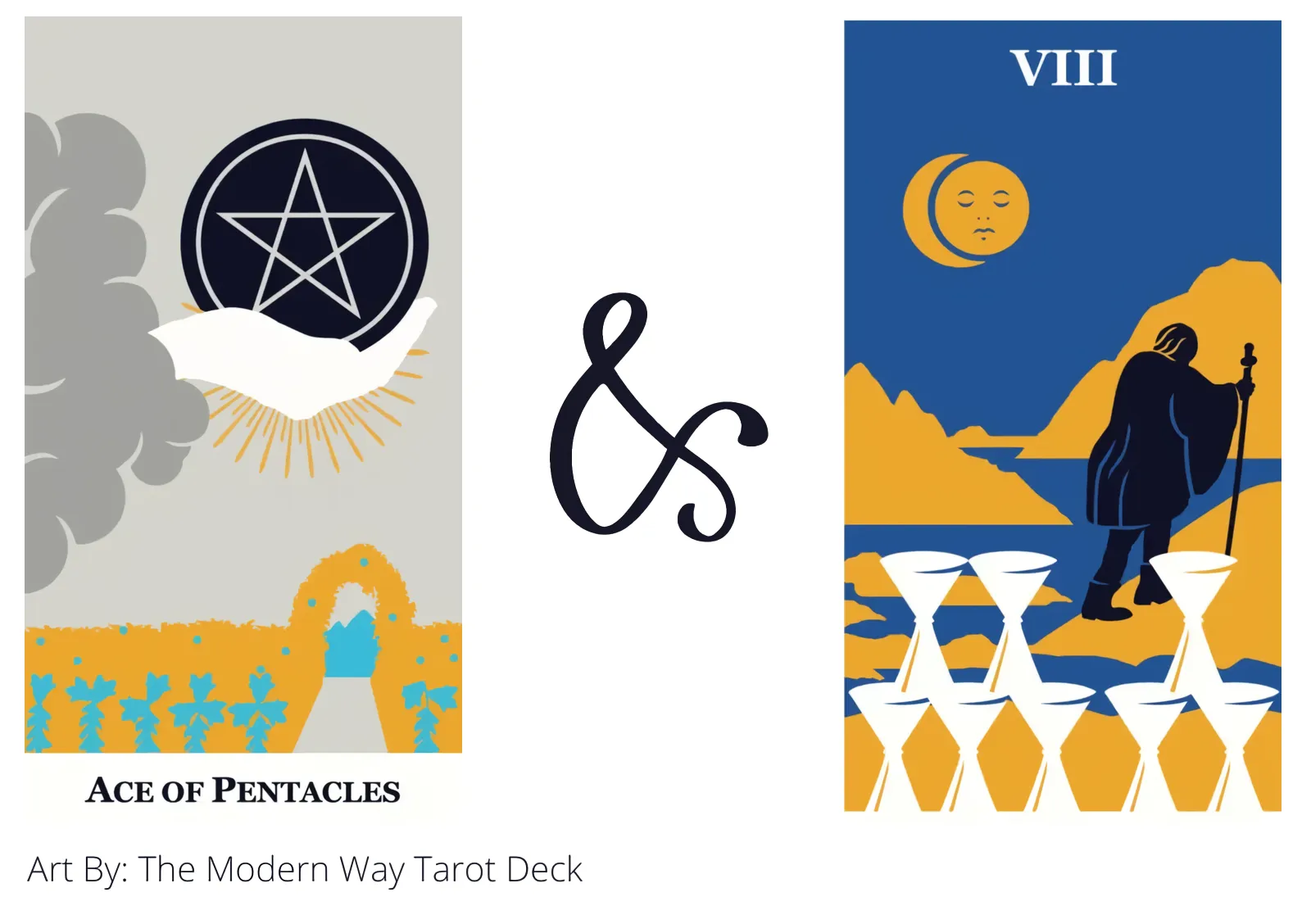 ace of pentacles and eight of cups tarot cards together