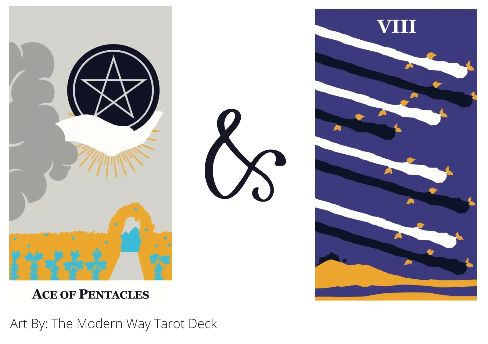 ace of pentacles and eight of wands tarot cards together