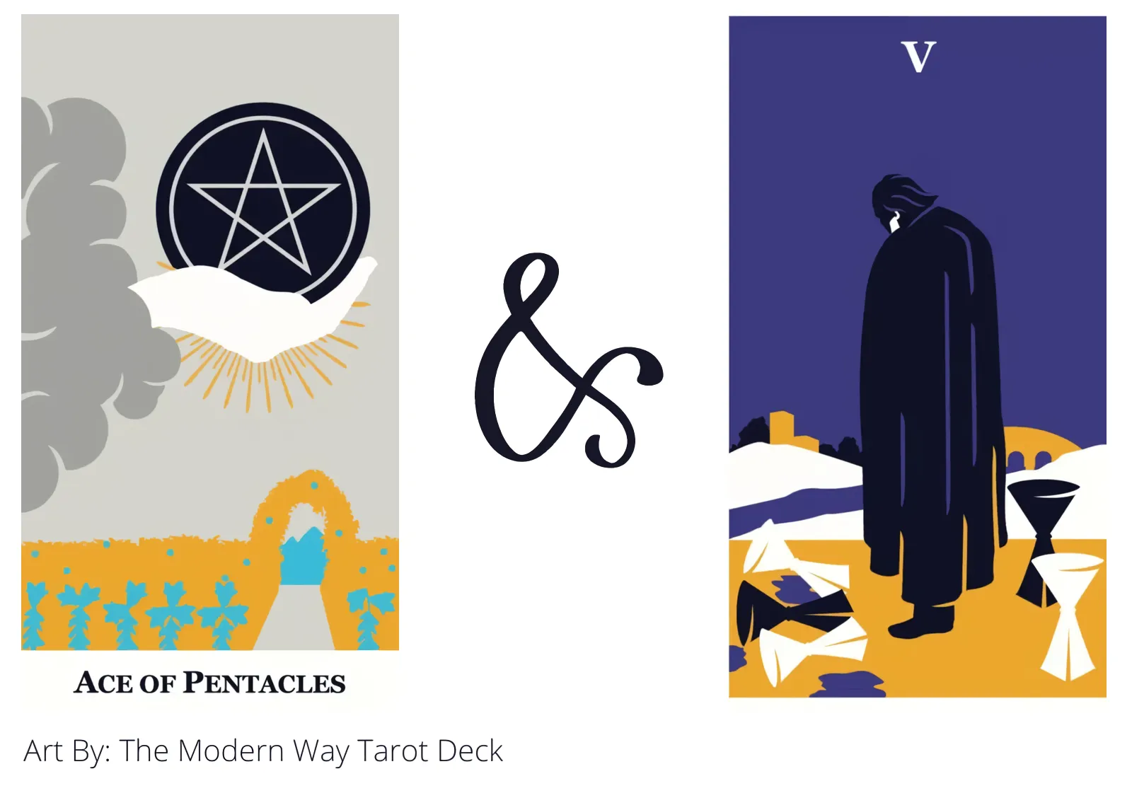 ace of pentacles and five of cups tarot cards together