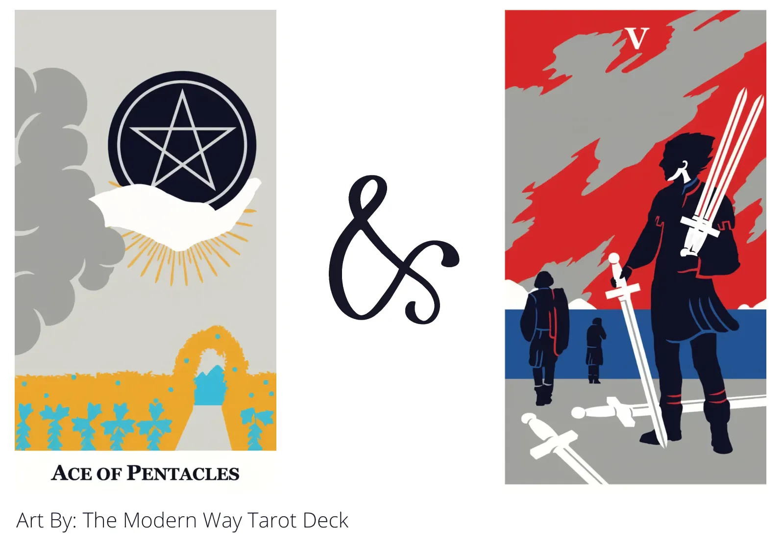 ace of pentacles and five of swords tarot cards together