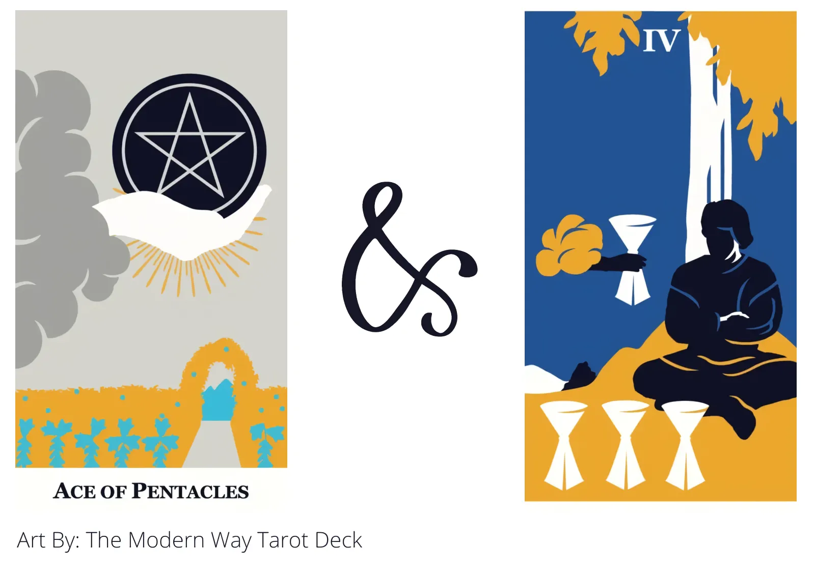 ace of pentacles and four of cups tarot cards together