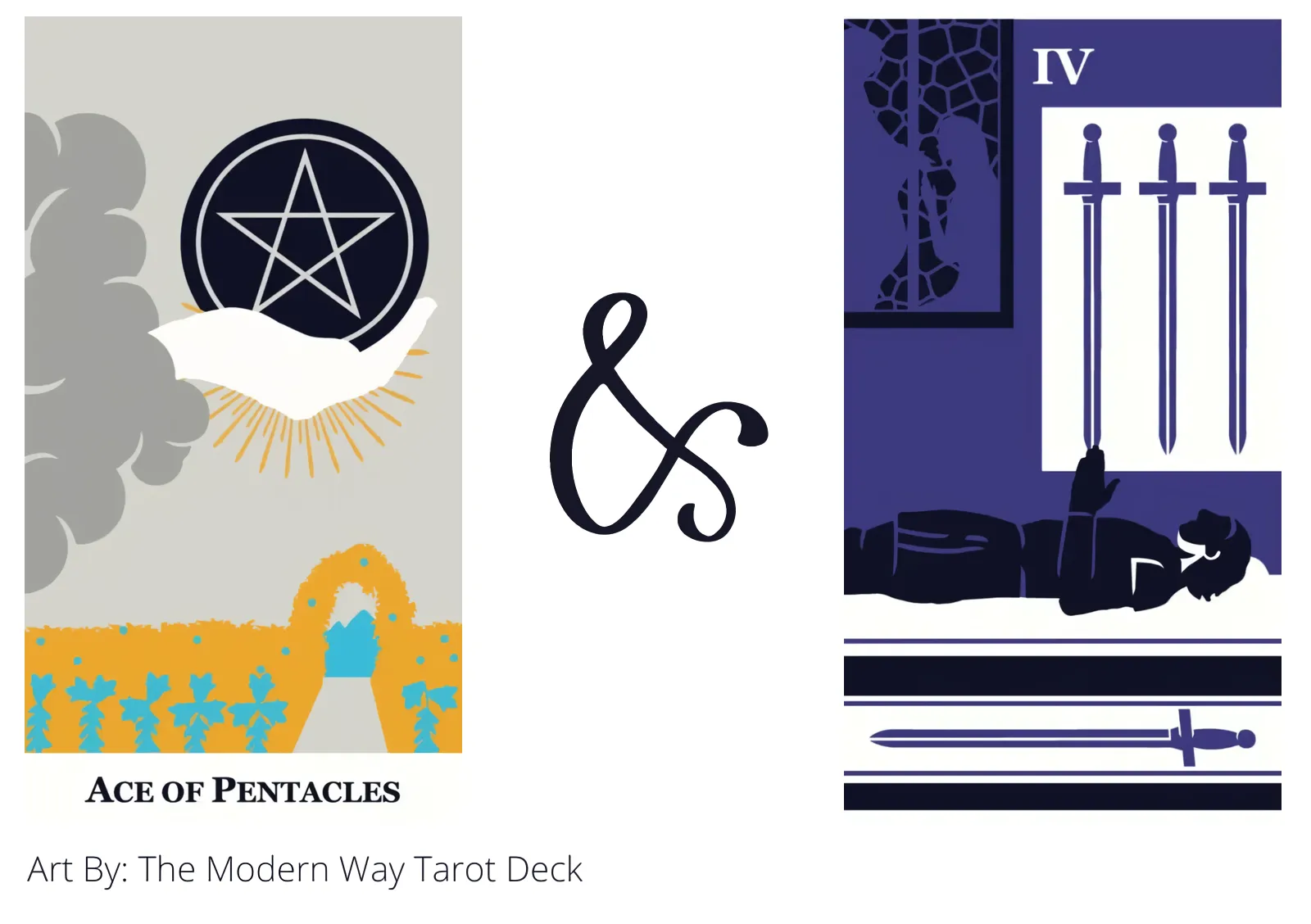 ace of pentacles and four of swords tarot cards together