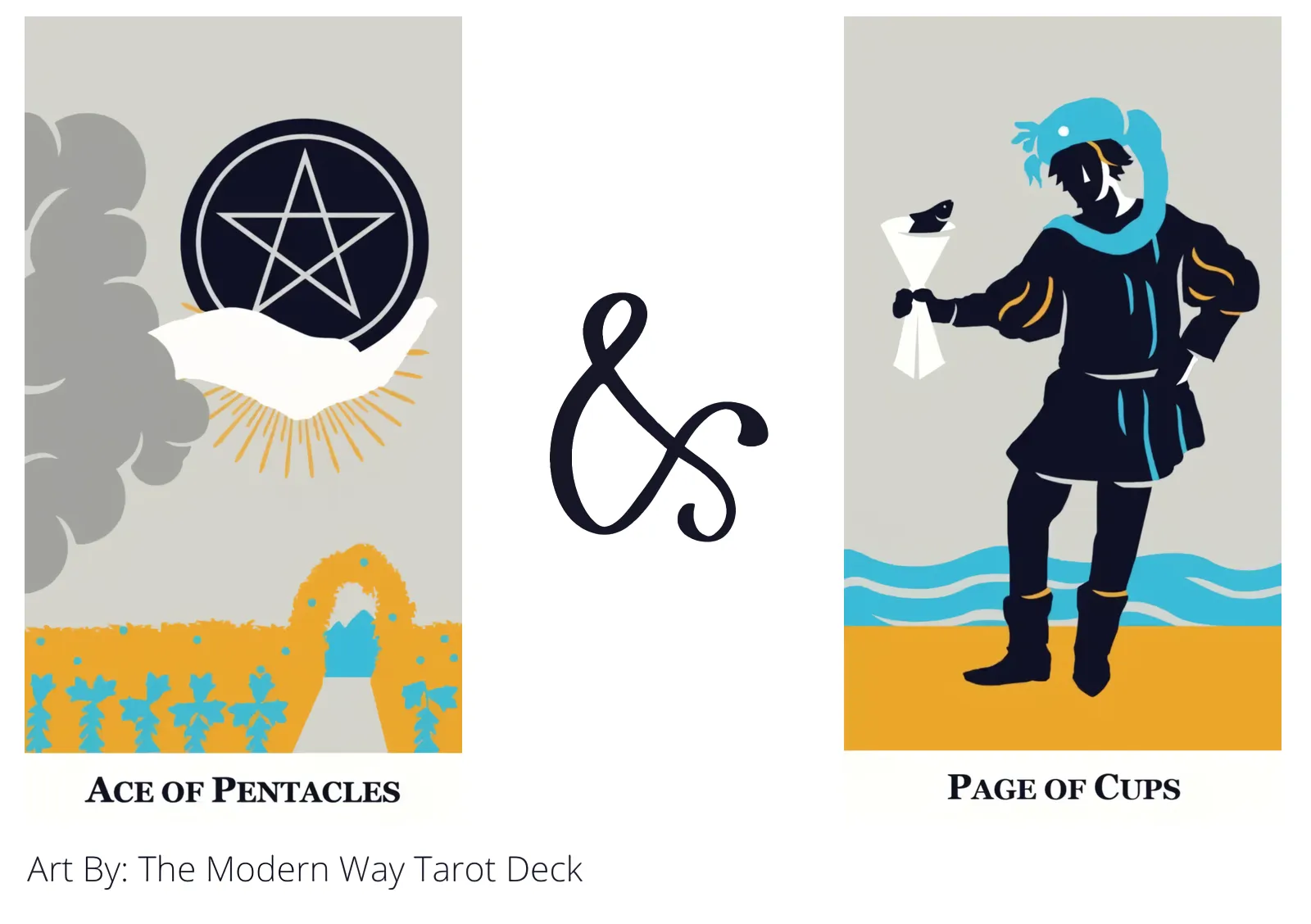 ace of pentacles and page of cups tarot cards together