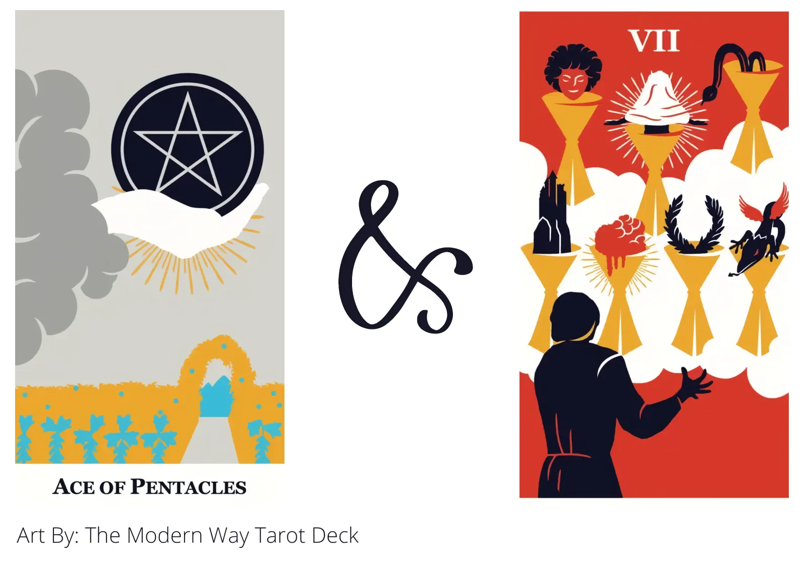 ace of pentacles and seven of cups tarot cards together