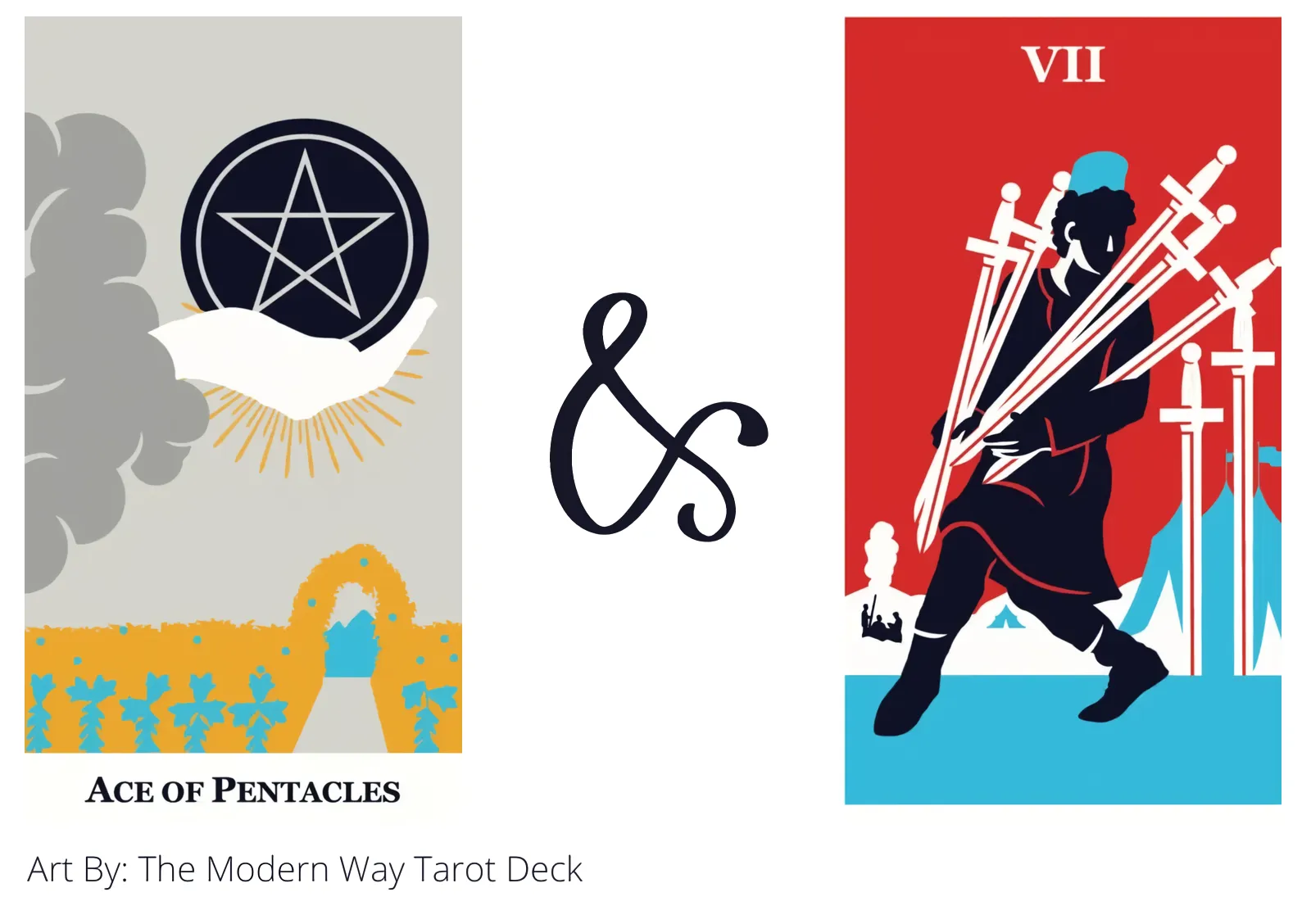 ace of pentacles and seven of swords tarot cards together