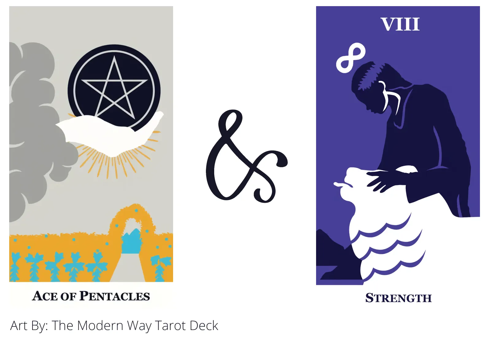 ace of pentacles and strength tarot cards together