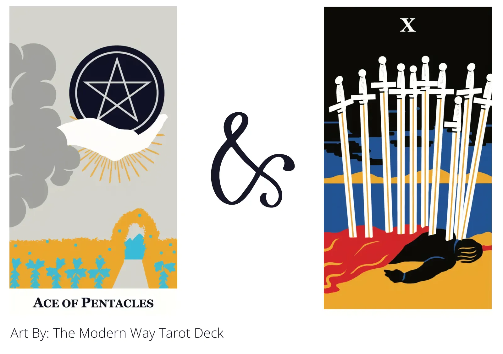 ace of pentacles and ten of swords tarot cards together