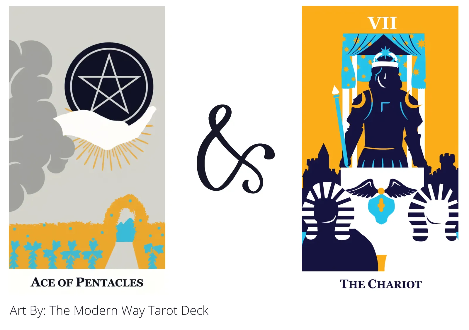 ace of pentacles and the chariot tarot cards together