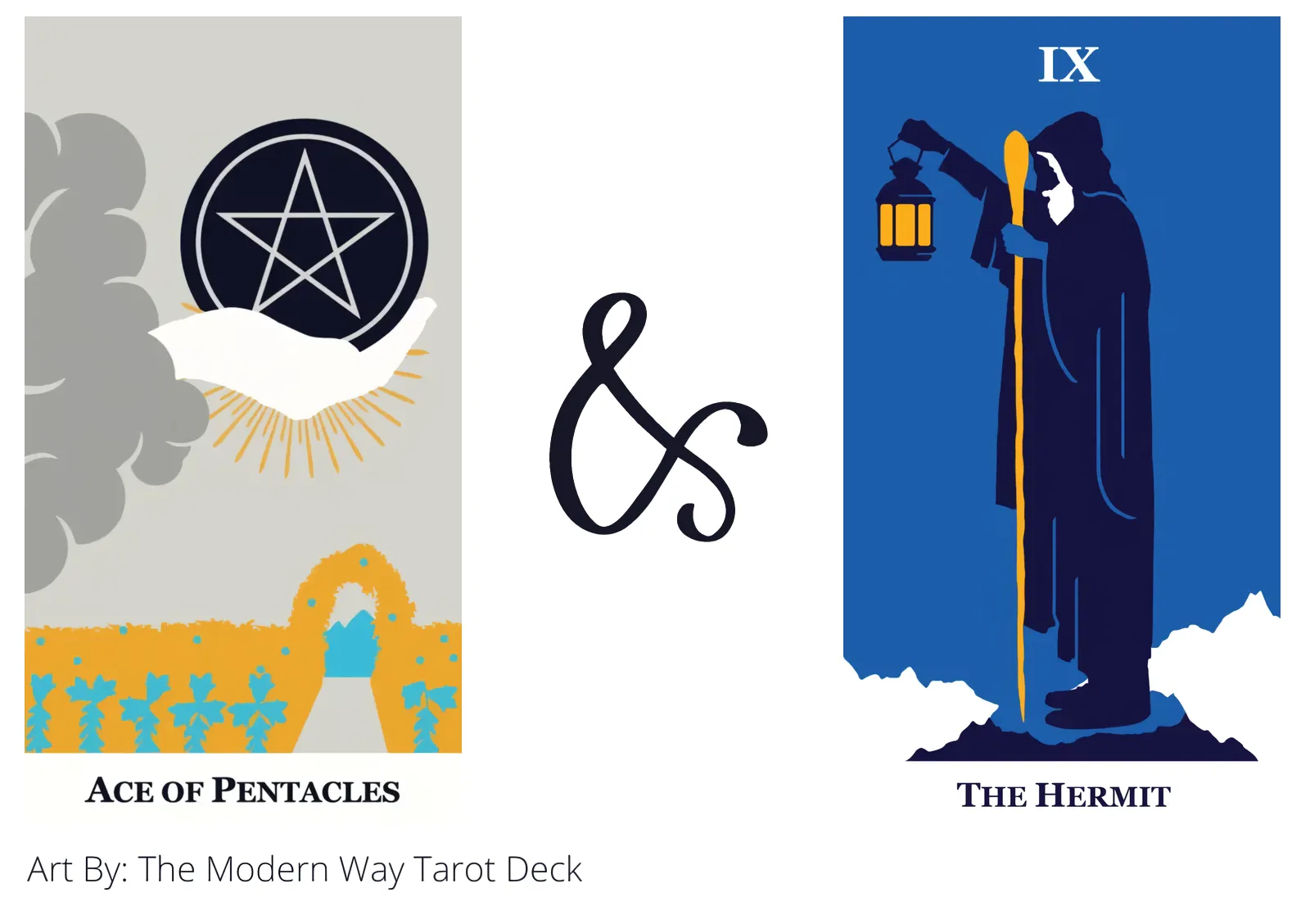 ace of pentacles and the hermit tarot cards together