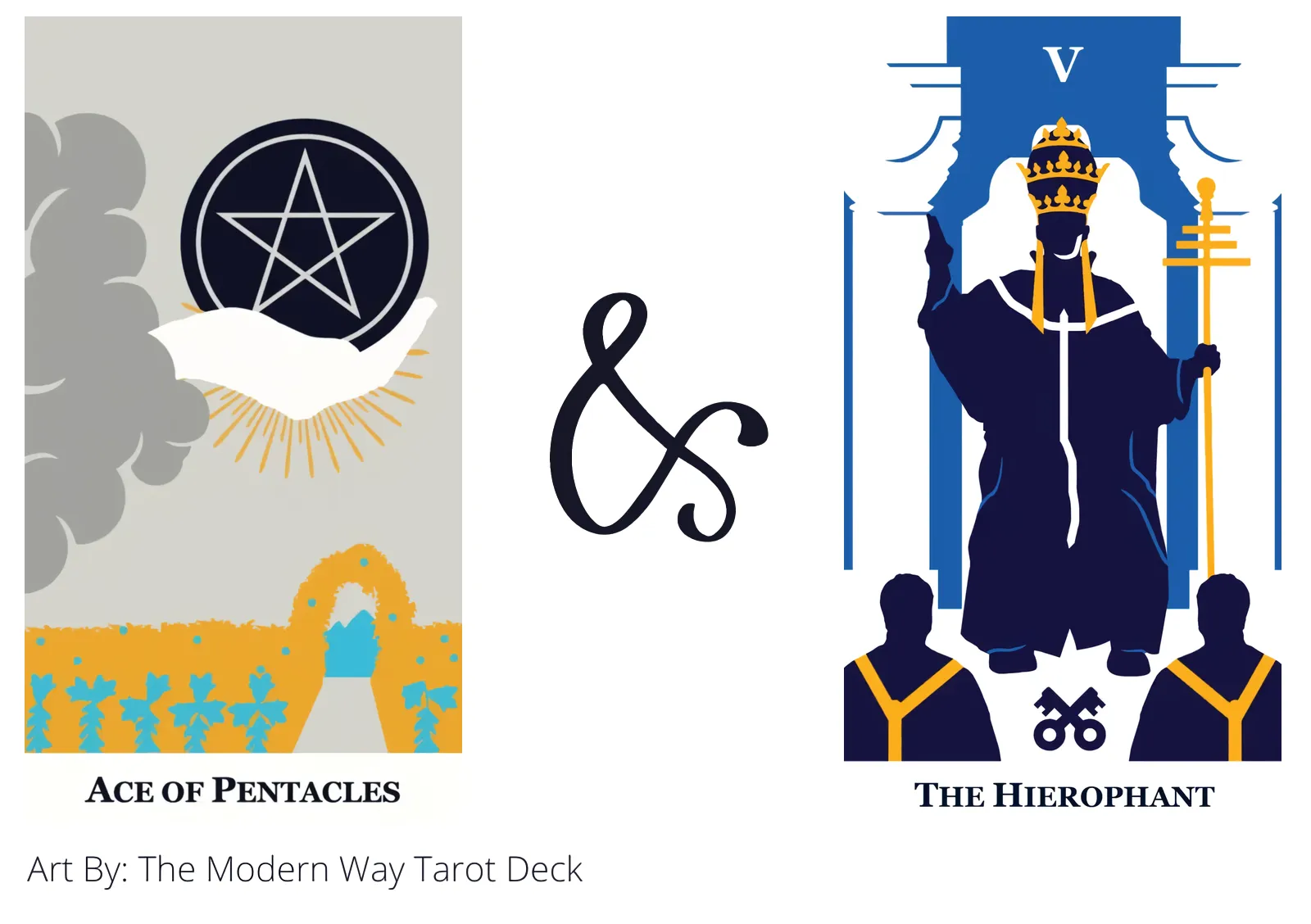 ace of pentacles and the hierophant tarot cards together