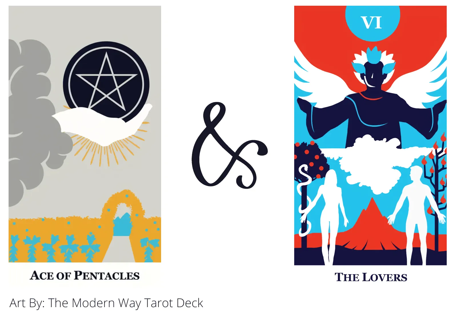 ace of pentacles and the lovers tarot cards together