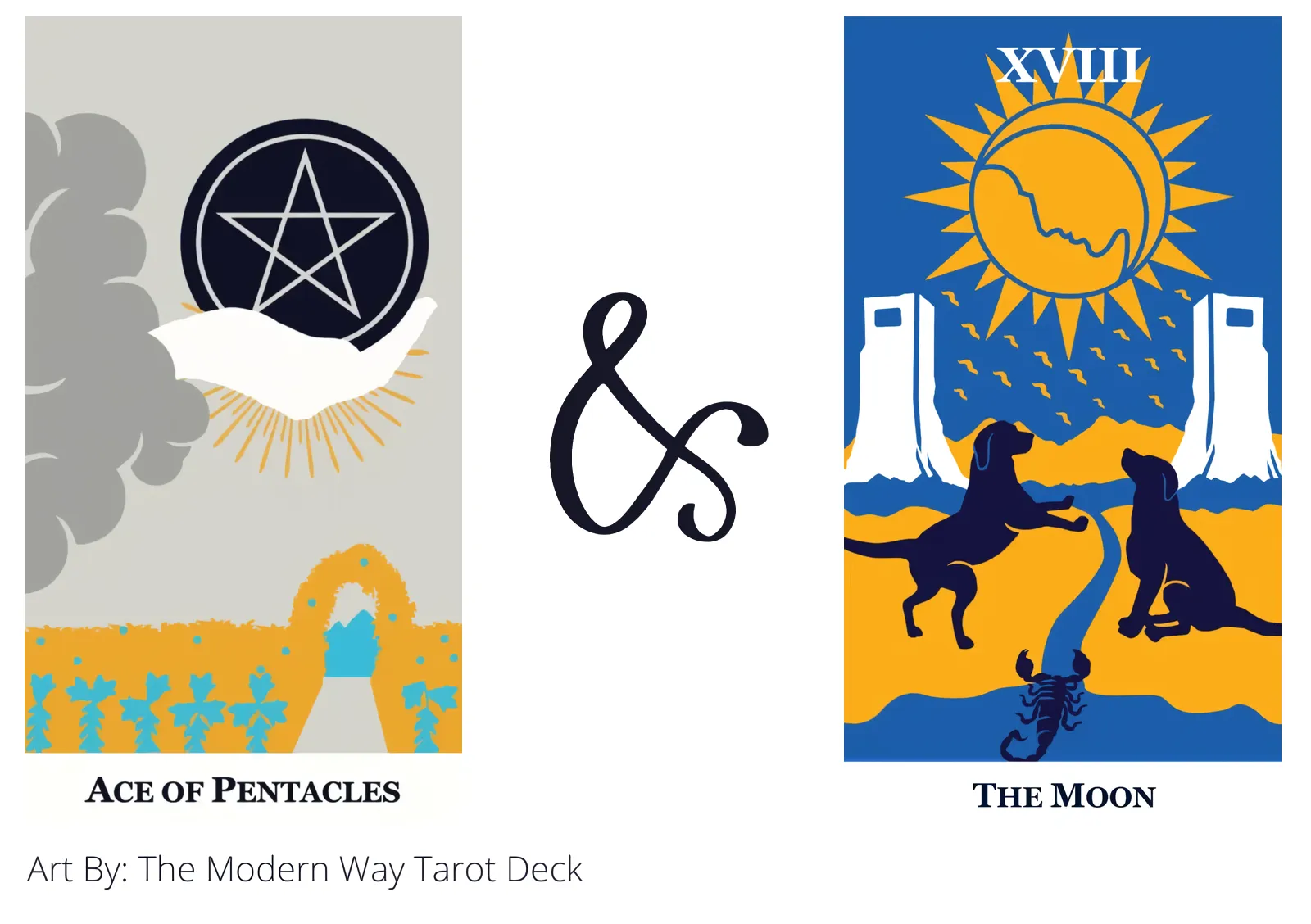 ace of pentacles and the moon tarot cards together